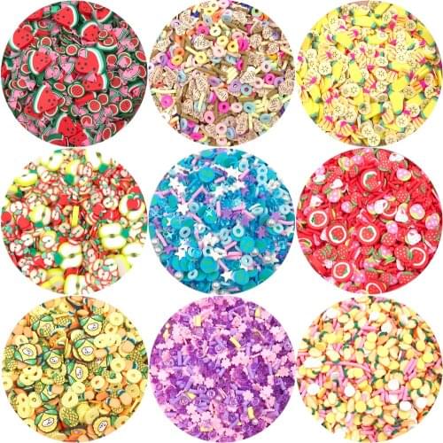 100g Multi Fruits Slices Polymer Hot Clay Sprinkles for Slime Filler Fake Apple Strawberry Soft Pottery DIY Crafts NailArt Decor