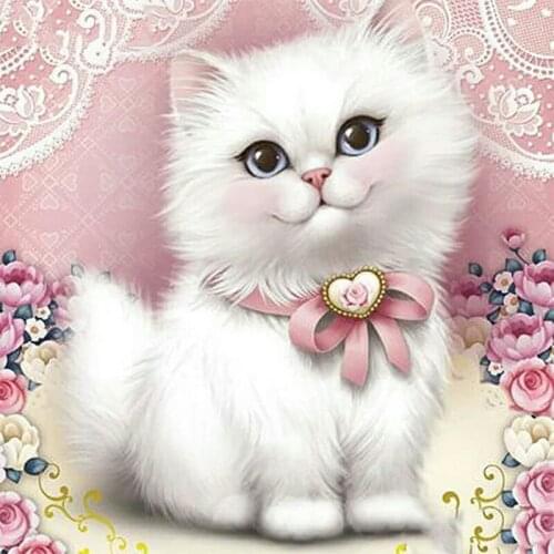 Full Square/Round Drill Cartoon 5D Animal Diamond Painting White Butterfly Cat Mosaic Diamonds Embroidery Home Decor Gift