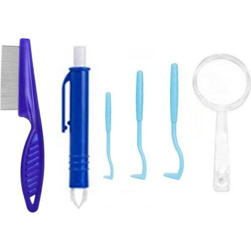 6Pcs Pet Dog Tick Remover Tool Set Tick Hook Flea Tick Tweezers Clip Remover Flea Comb Magnifying Glass For Cats Supplies