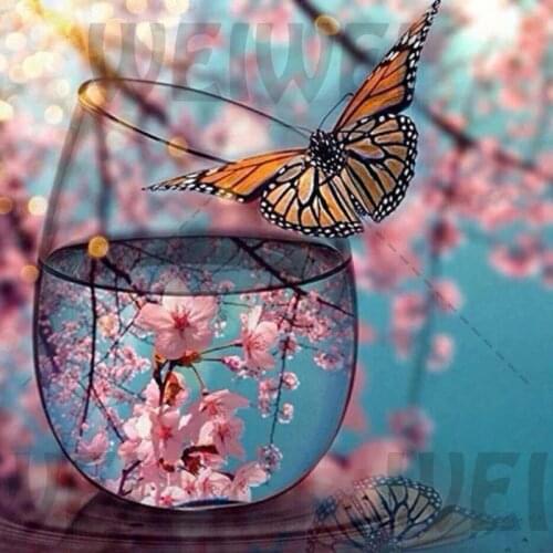 Jenkins Diamond Painting Cross Stitch Peach Blossom Butterfly Diamond Embroidery Round Square Full Rhinestone Mosaic Decor