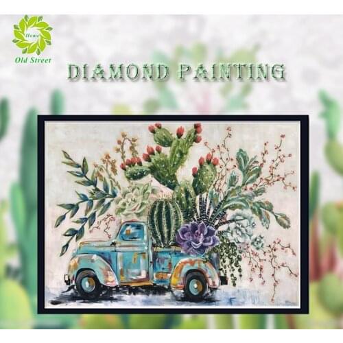 OSH Diamond Painting Landscape Cross Stitch Diamond Embroidery Full Set Car & Cactus Beaded Painting Diamond Art Home Decoration