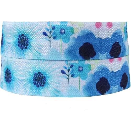 Free shipping watercolor flower printed foe fold over elastic for kids headbands