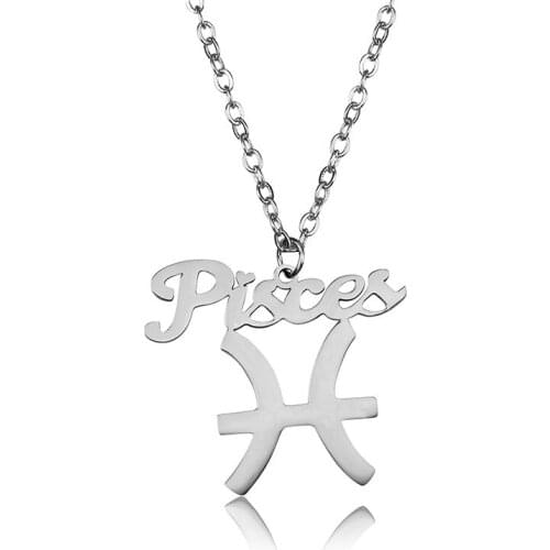 Letter Pisces Stainless Steel Zodiac Necklace Sign Constellation Signs Pendant Necklaces For Women 12 Constellation Jewelry