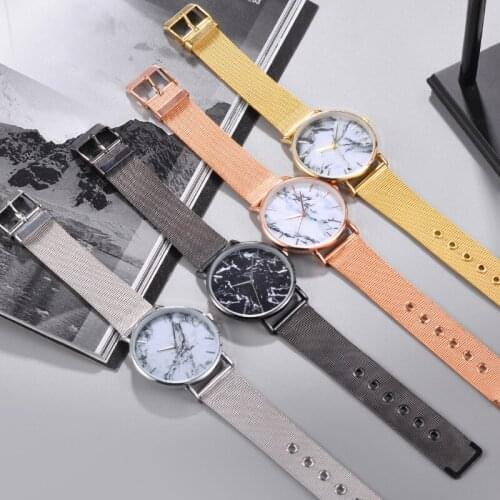 Fashion Rose Gold Mesh Band Creative Marble Female Wrist Watch Luxury Women Quartz Watches Gifts Relogio Feminino
