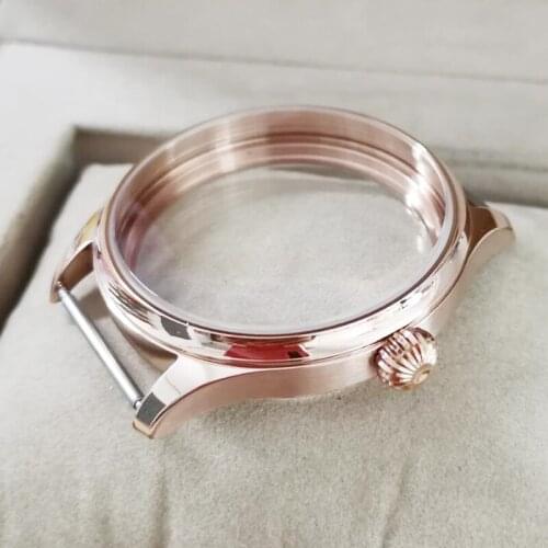 44mm 316L Stainless Steel Watch Case Electroplated 18K Rose Gold For ETA 6497 6498 Seagull ST3600 3621 Movement Replacement Part