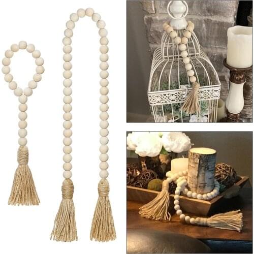 Farmhouse Decor Wood Bead Garland Set Christmas Decor Crafts Farmhouse Rustic Xmas Decor Style Ornaments Beads With Tassels