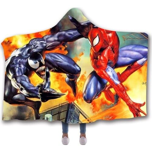 Disney Marvel Spider-Man Cloak Hooded Thick Double-layer Blanket Venom Series 3D Printing Air Conditioning Blankets Cloak Shawl