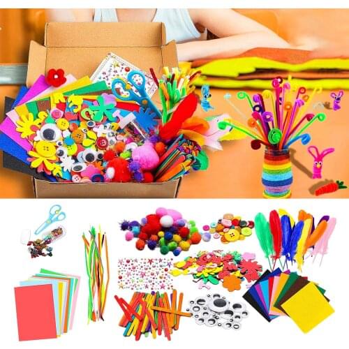DIY Supply Arts Craft Set Pom Poms Paper for Children Toddlers Ages 6 7 8