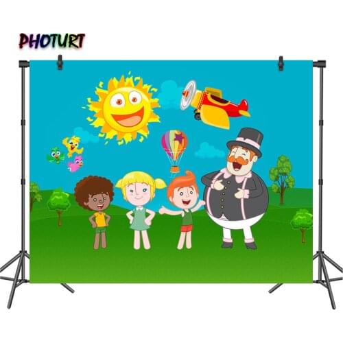 PHOTURT Mundo Bita Backdrop Kids Birthday Party Background Hot Air Balloon Vinyl Polyester Photography Banner Decorate Props