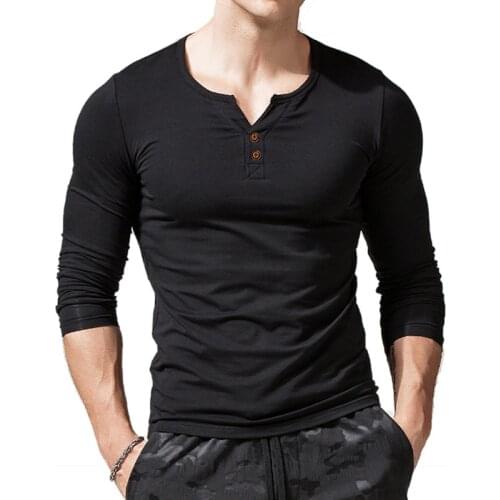 Spring Autumn Mens Long Sleeve Henley Shirt Fitness Running Sports T-shirt Top US SIZE