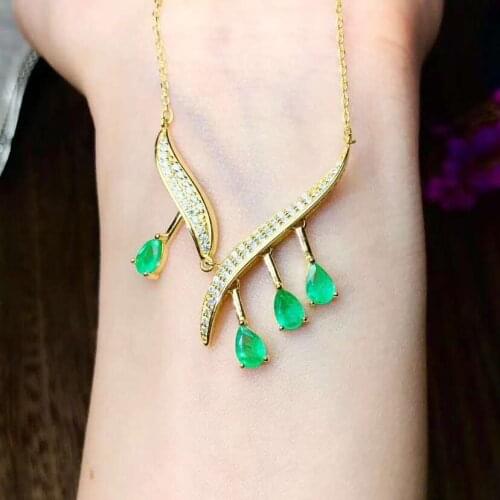 Emerald Pendant Natural Real Emerald necklace Solid S925 Sterling Silver For Women Colour Gem Stone Fine Jewelry