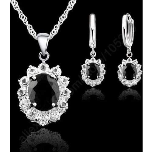 Elegant Flower Shape Women Wedding Necklace Earring Jewelry Sets 925 Sterling Silver Cubic Zirconia Crystal Girls Gifts