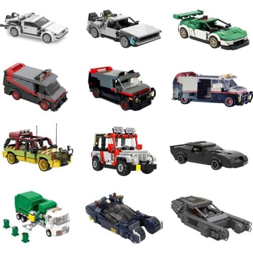 MOC Multi Type Back to The Future Car Building Blocks Toys Jurassic Patrol Car A-Team Van Vehicle Bricks Children Birthday Gifts