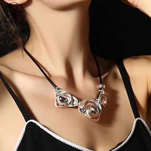 Beautiful Chain Necklace Leather Rope Vintage Women Metal Fashion Necklace Fashion Jewelry Woman Accessories For Christmas Gifts