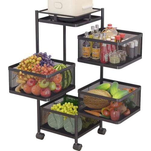 Kitchen Rotatable Mobile Storage Rack Floor Multi-Layer Crevice Storage Shelf Sundries Vegetable Basket