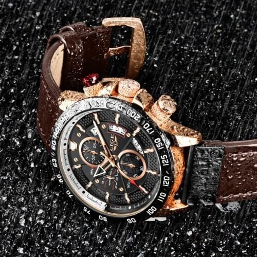 LIGE Fashion Sports Chronograph Quartz Military Watch Luxury Brown Leather Watch For Men Casual Luminous Watch Male 2020 Relojes