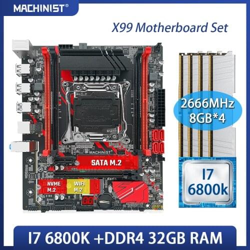 X99 motherboard LGA 2011-3 set kit with Intel core I7-6800K processor DDR4 32GB(4*8GB) 2666MHz RAM memory M-ATX X99-RS9