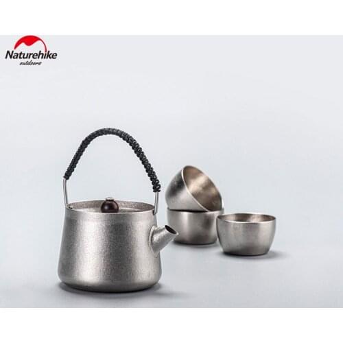 Naturehike Poratble Outdoor Teapot Set Heat Insulation Portable Titanium 250ml Teapot/40ml Tea Cup Big Capacity 250g Ultralight