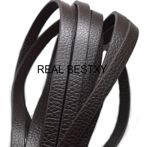 REAL BESTXY 1m/lot 10x3mm brown flat leather cords jewelry finding leather straps strands for bracelets men making material diy