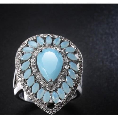 2021 New European Fashion Sea Blue Zircon Ring female Crystal From Swarovskis Simple wild Women ring For Party