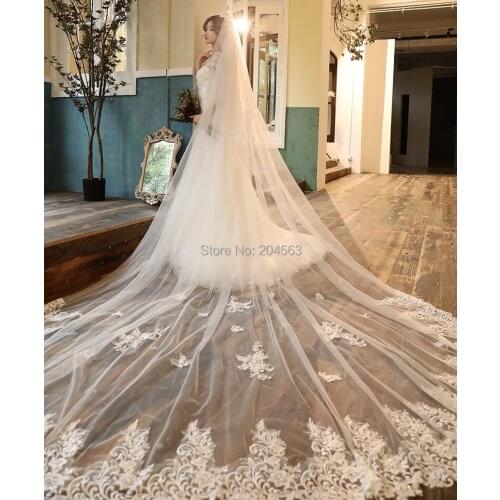 New Arrive Luxury Two Layer Wedding Veil with Sequined Lace Stunning Long Bridal Veils with Comb AX2020