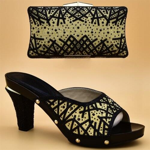 New Fashion Shoes and Bag Set Matching for Wedding Women Shoes and Bag Set In Italy Nigerian Women Party Shoes with Rhinestone
