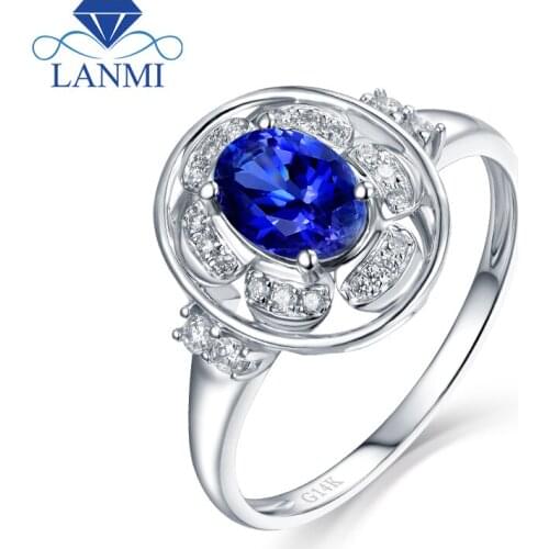 Natural Blue Tanzanite Promised Rings Solid 14k White Gold Stunning Diamond Engagement Jewelry for Women Christmas Gift