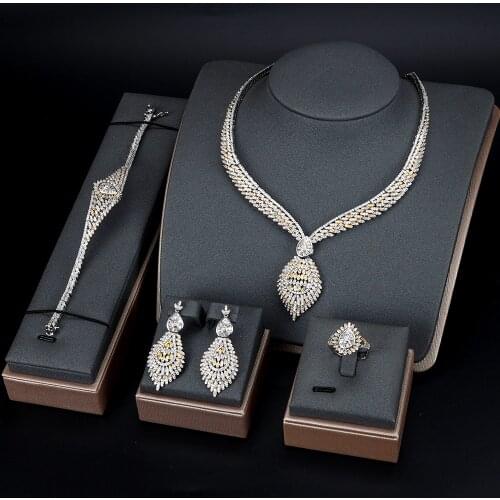 TIRIM DUBAI Heart Shaped Crystal Bridal Cubic Zirconia Necklace Sets for Women Jewelri SAUDI Nigeria Wedding Jewelry Accessories