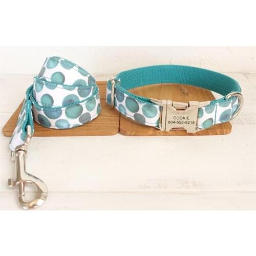 Personalized Pet Collar Customized Nameplate ID Tag Adjustable Yellow Blue Bubble Cat Dog Collars Lead Leash Set