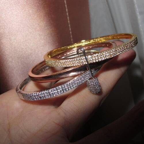 Promotion Zircon stone hollow out Geometric pin three multi color cuff bracelet bangle designer party jewelry for women