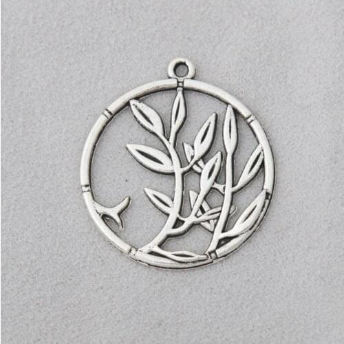 RAINXTAR Fashion Alloy Olive Branch Round Pendant Charms For Necklace Making 28*31mm 10pcs AAC1371