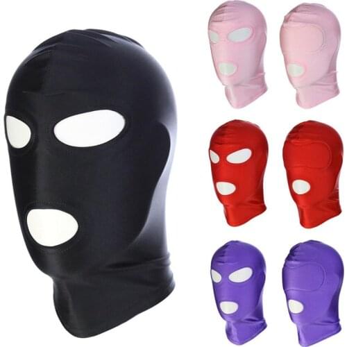 Sexy Stretch Cloth Latex Hood Black Mask Breathable Headpiece Fetish BDSM Belt Face Mask Adult Toy for Party Adult Games Sex Toy