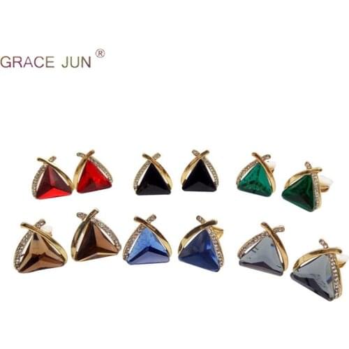 Korea Style Crystal Rhinestone Triangle Shape Clip on Earrings Non Piercing for Women Party Prom Charm Earrings No Hole Earrings