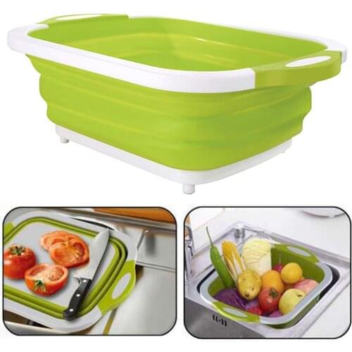 PP Foldable Vegetable Basket Fruit Strainer Chopping Board Drain Basket Organizer 40*30*14CM