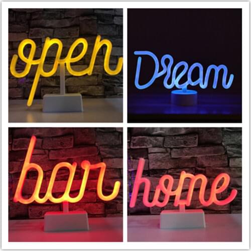 LED Bar Lights Neon Christmas Decor Table Lamp Words for Store Bar Open Advertising Sign Neon Wedding Love Home Decoration
