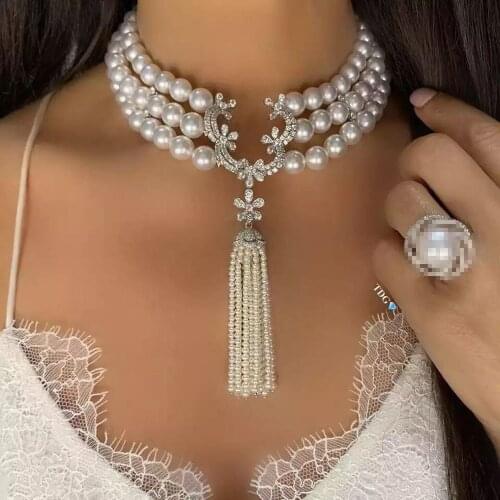 Her Home Top New Fashion 3 Layer Pearl Chains Necklaces Cubic Zircon Micro Pave Setting Women Party Accessoriers Jewellery