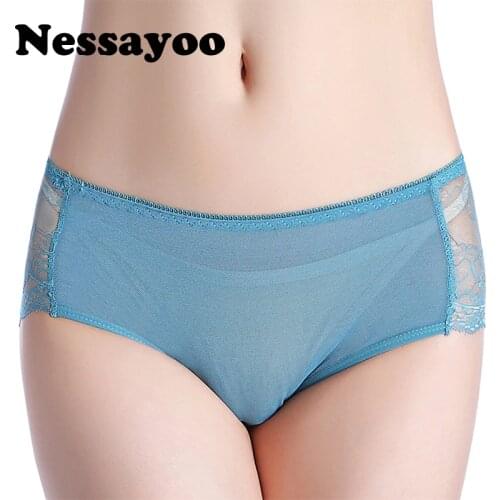 Nessayoo New 2017 Fashion Lace womens panties High-Rise cotton briefs for women underwear M L XL Size Black Womens panties New