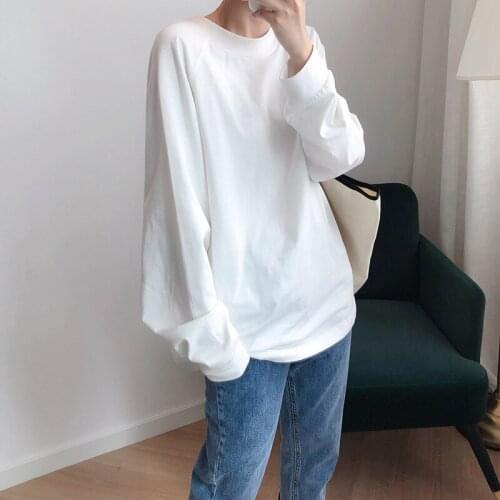 2020 Spring Pink O-Neck Sleeve Loose Style White Long Hoodies Women Tops