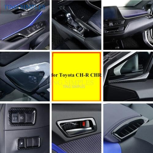 Carbon fiber interior Gear Steering Wheel Air Outlet Handle Window Headlight Switch Buttons Decorated Frame For Toyota CHR AA552
