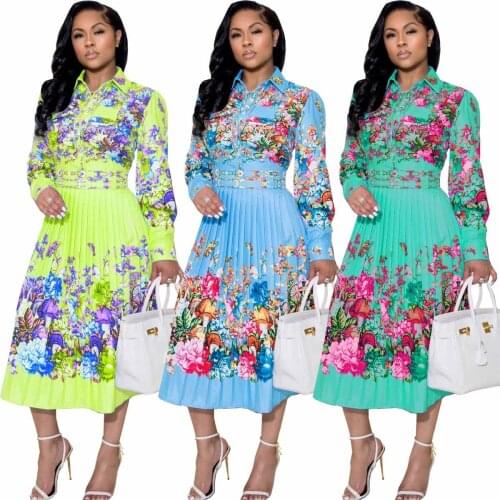 WY6848 Wholesale Items Womens Sexy Fashion Digital Print Dress Womens Long Sleeve Mid Length Dress Dresses for Women