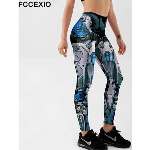FCCEXIO High Waist Women Leggings Fitness Ladies Mechanical Readiness Print Gym Sports Workout Leggings Push Up Skinny Leggins