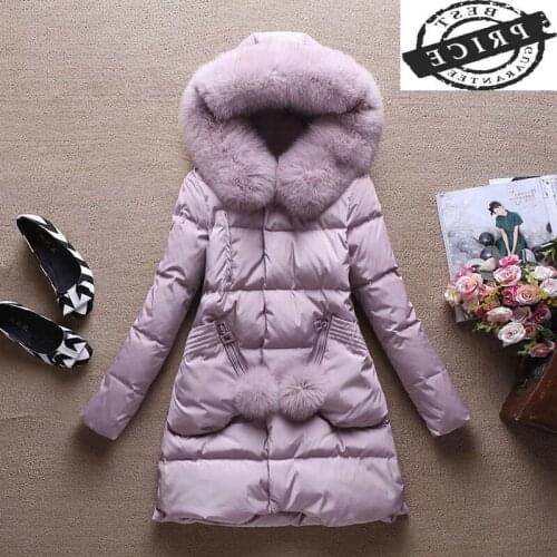 Winter Womens Down Jacket Long Down Coat Female 20% Duck Down Parka Real Fox Fur Hooded Outwear Doudoune Femme LWL122a