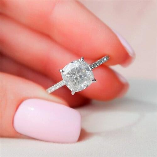 3.0Carat 9.0mm Brilliant Cushion Cut Sollitaire Womens Ring Solid 14K White Gold Anniversary Gift For Women Fine Jewelry Rings