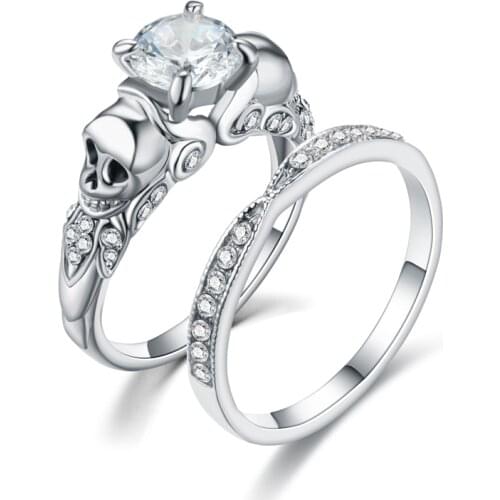 Punk Ring set For Women Purple Crystal Skull Rings Black silver Color Crystal Jewelry