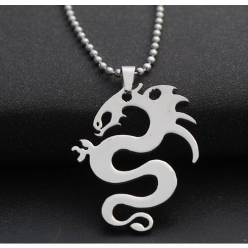 10pcs Stainless Steel China Chinese Sign Dragon Totem Zodiac Dragon Ancient Creature Dinosaur Symbol Necklace Lucky Gift Jewelry