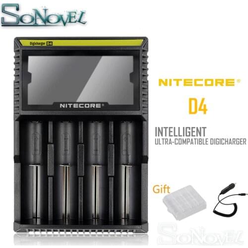 100% Original Nitecore D4 Battery Charger LCD Intelligent Charger Li-ion 18650 14500 16340 26650 AAA AA RCR123 Battery Charger
