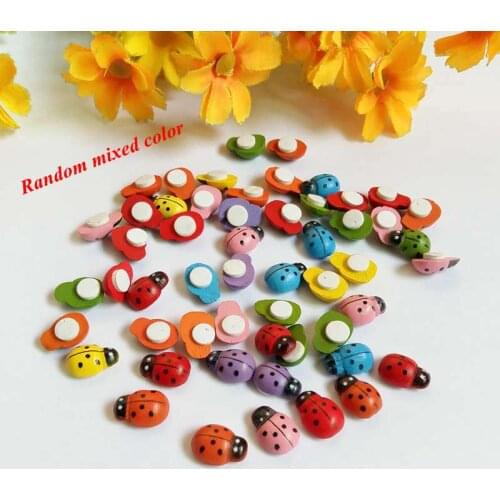 100pcs/lot 9*13mm Mini Wooden Ladybugs Stickers Ladybug Self-Adhesive Cabochon Scrapbooking Decoration for Table and Wall