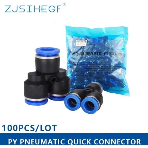 100Pcs/Pack PY Pneumatic Fittings Air Connerctior Y Type 3-Way For 4 6 8 10 12MM Tube Connector