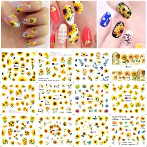 12pcs/set nail art sticker summer flowers geometric space letters big size water transfer slider designer nail foil WG097
