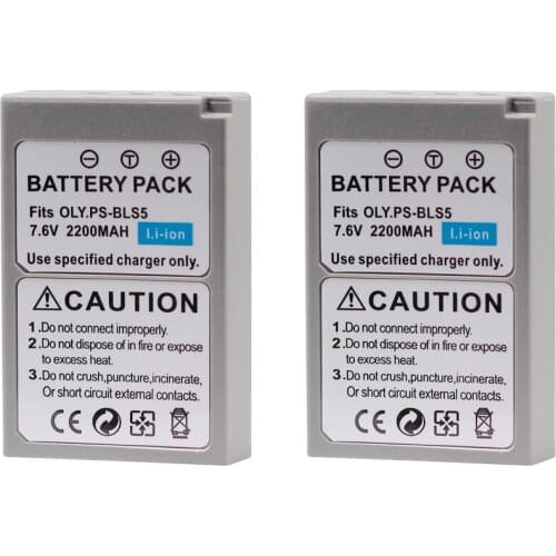 2Pcs PS-BLS5 BLS-5 Camera Battery BLS-50 BLS50 Akku for Olympus Stylus1 PEN E-PL2, E-PL5, E-PL6, E-PL7,E-PM2, OM-D E-M10 camera